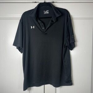 Under Armour Mens Black Polo Shirt Solid Loose Collared Top Short Sleeve Size XL